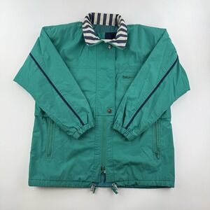 Vintage 90s London Fog Jacket Mens M Teal Nylon Full Zip Striped Collar
